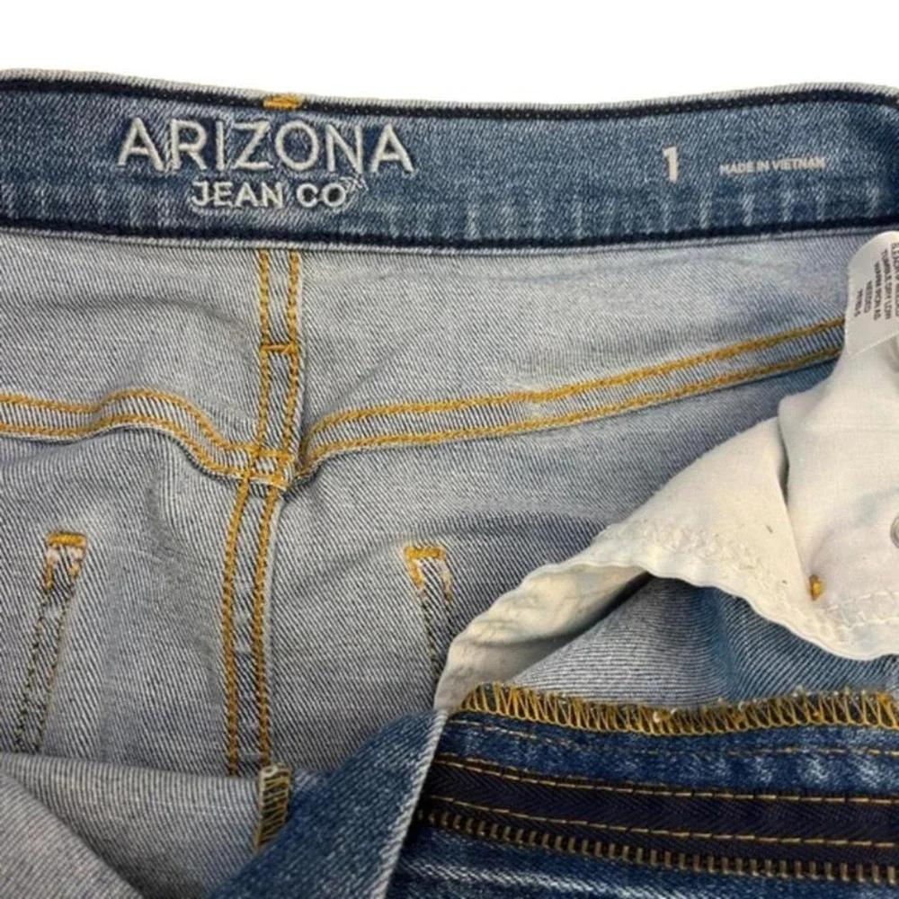 Arizona‎ High Rise Button Fly Distressed Destructed Denim Mini Jean Skirt Size 1